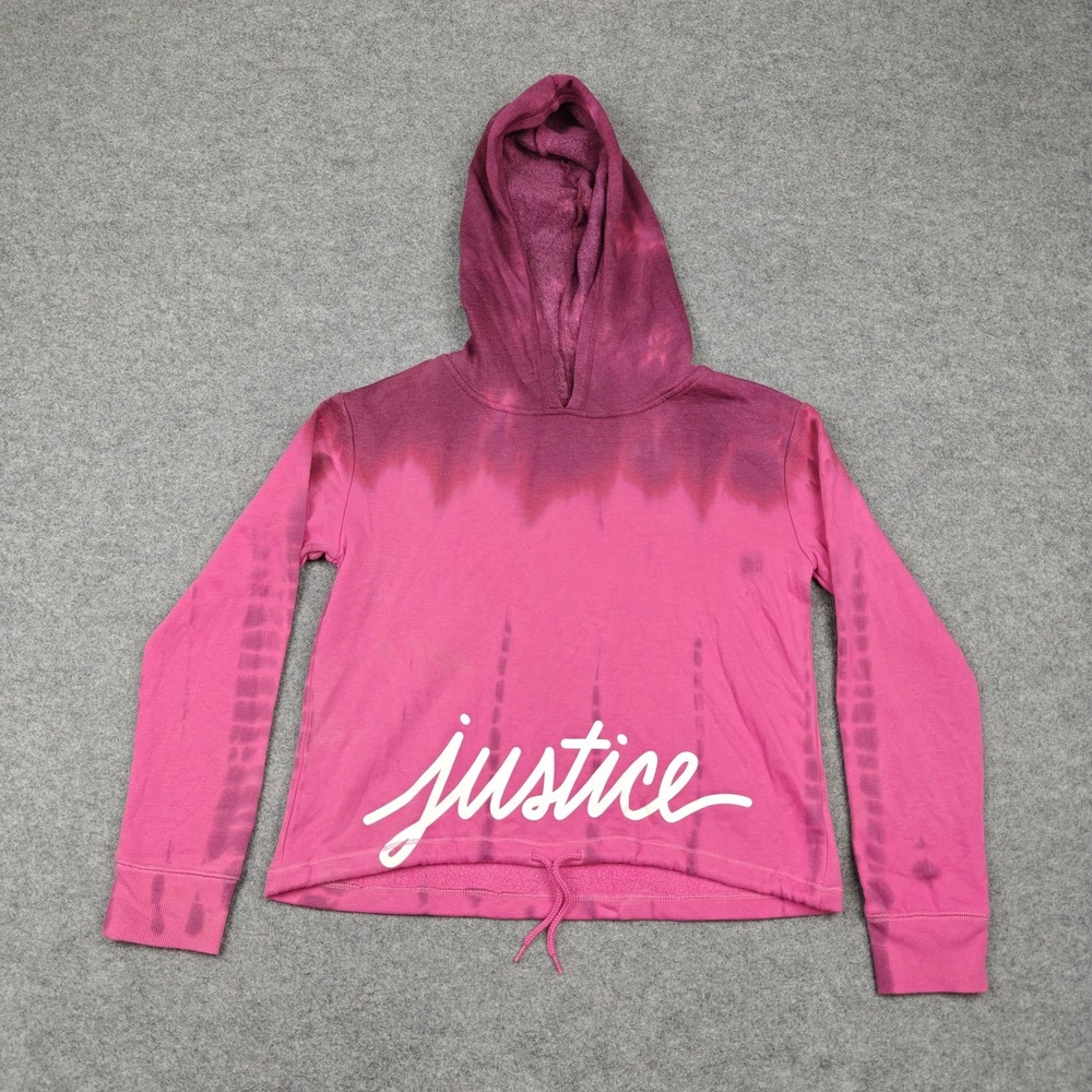 Justice Hoodie Girls 12 Pink Fleece Ombre Tie Dye Logo Drawstring Hem Pullover